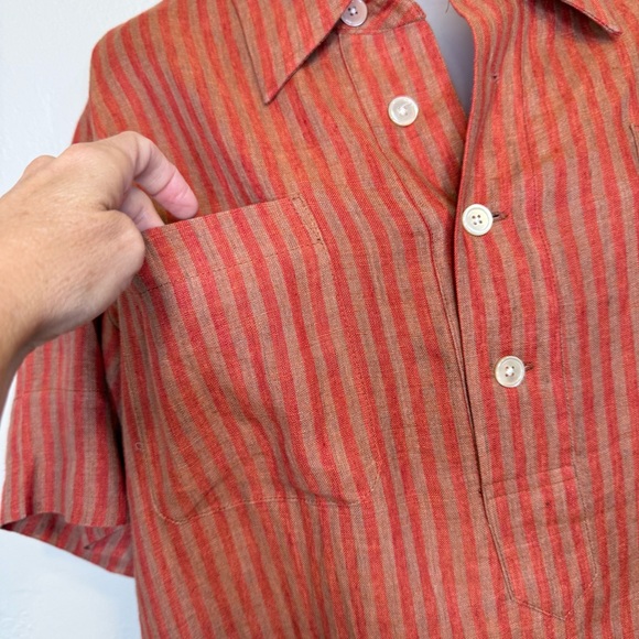 Caron Callahan | Striped Linen Henley Relaxed Midi Shirt Dress - Picture 10 of 16